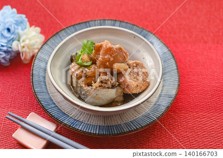 Simmered Alaska pollock with fish roe (Japanese cuisine) Simmered Alaska pollock with fish roe (Japanese cuisine) 140166703