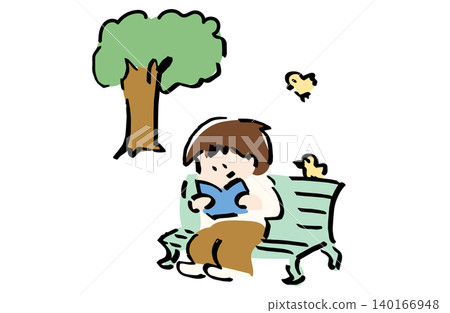 Illustration of a person reading in a park | Relaxation, hobby, and leisurely holiday image material Illustration of a person reading in a park | Relaxation, hobby, and leisurely holiday image material 140166948