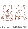 Soft serve ice cream and Shiba Inu (line drawing) 140167286