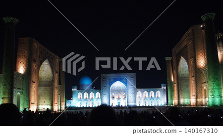 Registan Square illuminated at night Registan Square illuminated at night 140167310