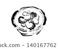 日式筆觸插畫，描繪了醋汁章魚和黃瓜（單色） 140167762