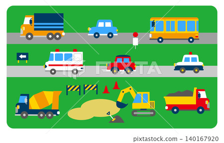 一組描繪工作車輛和建築工地的可愛插圖。 一組描繪工作車輛和建築工地的可愛插圖。 140167920