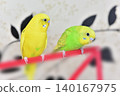 Lime and Melon, two budgies who are good friends. 140167975