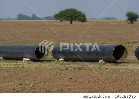Gas pipeline construction, La Pampa province , Patagonia, Argentina. Gas pipeline construction, La Pampa province , Patagonia, Argentina. 140168089