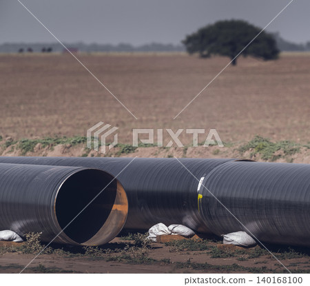 Gas pipeline construction, La Pampa province , Patagonia, Argentina. Gas pipeline construction, La Pampa province , Patagonia, Argentina. 140168100