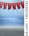 The Turkish flags waving in the wind.	 140168382