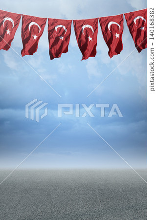 The Turkish flags waving in the wind. The Turkish flags waving in the wind. 140168382
