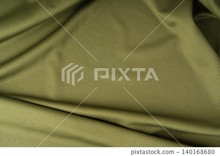 Sport cloth fabric texture background, olive green soccer shirt pattern 140168680