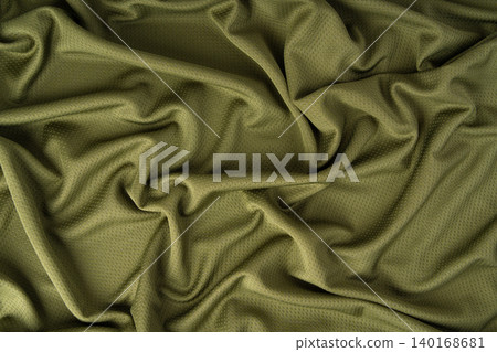 Sport cloth fabric texture background, olive green soccer shirt pattern 140168681