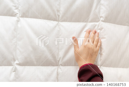 Hand touch fabric texture, soft textile cloth background, cotton quality control Hand touch fabric texture, soft textile cloth background, cotton quality control 140168753