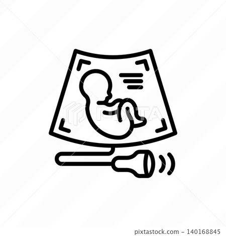 Pregnancy management thin line icon. Embryo on ultrasound. Gynecology, obstetrics. Vector illustration. Pregnancy management thin line icon. Embryo on ultrasound. Gynecology, obstetrics. Vector illustration. 140168845