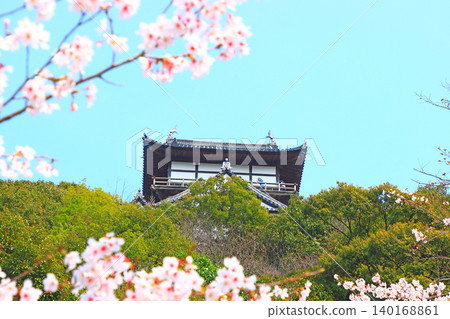 愛知縣犬山市的犬山城和櫻花。 愛知縣犬山市的犬山城和櫻花。 140168861