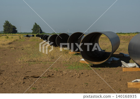 Gas pipeline construction, La Pampa province , Patagonia, Argentina. Gas pipeline construction, La Pampa province , Patagonia, Argentina. 140168935