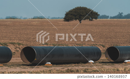 Gas pipeline construction, La Pampa province , Patagonia, Argentina. Gas pipeline construction, La Pampa province , Patagonia, Argentina. 140168937
