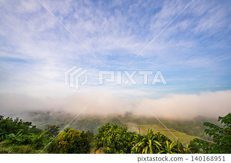 Misty Mountain Valley at Sunrise Misty Mountain Valley at Sunrise 140168951