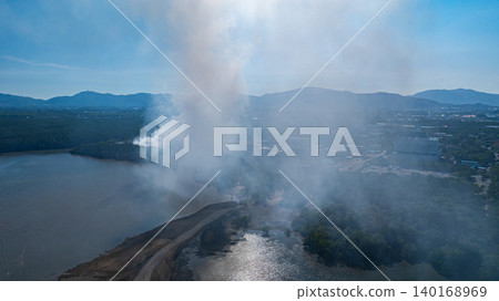 Aerial view of Smoke Rising from Waste Site Aerial view of Smoke Rising from Waste Site 140168969