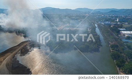 Aerial view of Smoke Rising from Waste Site Aerial view of Smoke Rising from Waste Site 140168970