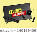 Live streaming smart tv, remote control, soundbar, tv set-top box and flash drive levitation in the air 140169406