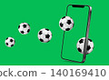 Soccer balls fly into a smartphone screen. Concept for soccer competition. 140169410