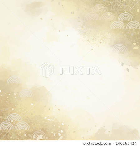 Japanese-style watercolor gold leaf background: Elegant vector material with a wave pattern and washi paper texture, suitable for banners, advertisements, and New Year's cards. 140169424