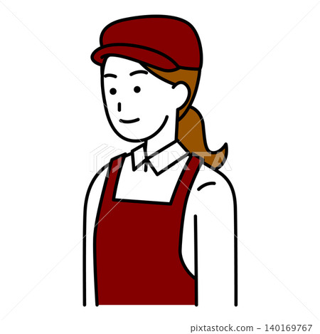 A female cafe employee looking straight ahead. A female cafe employee looking straight ahead. 140169767