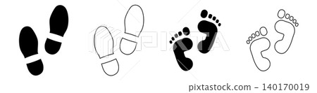 Footprint icon set, barefoot trace, shoe prints Footprint icon set, barefoot trace, shoe prints 140170019