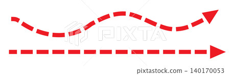 Long dash line arrow, curve horizontal dot direction path 140170053