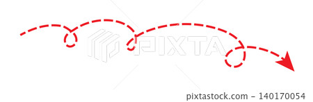 Long dash line arrow, curve horizontal dot direction path 140170054