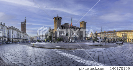 Castello or Palazzo Madama standing majestically in Piazza Castello, Turin 140170199