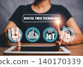 Explore the cutting-edge digital twin technology, showcasing IoT and AI for advanced industrial applications and smart solutions. 140170339
