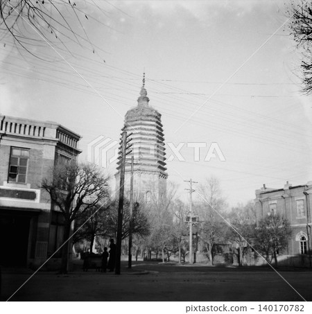 Old photograph, 1943, Manchuria during the Second Sino-Japanese War, Lama Tower in Liaoyang. Old photograph, 1943, Manchuria during the Second Sino-Japanese War, Lama Tower in Liaoyang. 140170782