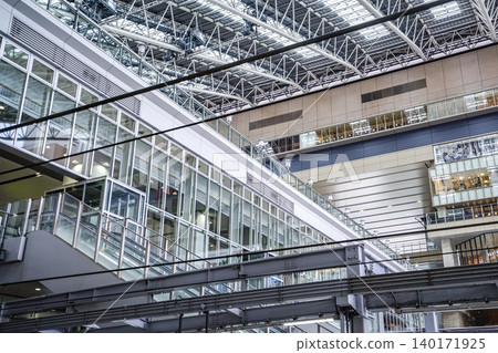 Modern architectural interior with glass facade and steel structure Modern architectural interior with glass facade and steel structure 140171925