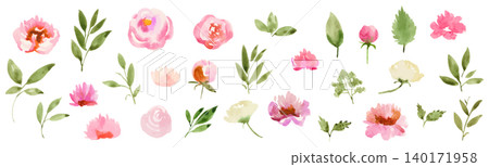 Watercolor-style pink flower and leaf single material Watercolor-style pink flower and leaf single material 140171958