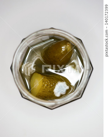 Top view of jar with pickles showing white mold. Concept of food spoilage, hygiene, and fermentation process for educational, scientific, cooking use Top view of jar with pickles showing white mold. Concept of food spoilage, hygiene, and fermentation process for educational, scientific, cooking use 140172399