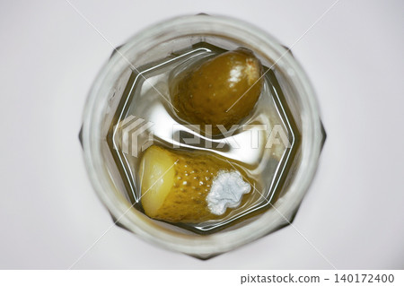 Top view of jar with pickles showing white mold. Concept of food spoilage, hygiene, and fermentation process for educational, scientific, cooking use Top view of jar with pickles showing white mold. Concept of food spoilage, hygiene, and fermentation process for educational, scientific, cooking use 140172400