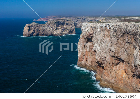 Cliffs Over the Atlantic Ocean at Cape St Vincent Seen from Sagres Fortress Cliffs Over the Atlantic Ocean at Cape St Vincent Seen from Sagres Fortress 140172604