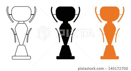 Minimal trophy icon collection featuring outline, solid black, and flat orange styles. Ideal for achievement, award, success, winner, ranking, and competition concepts. Minimal trophy icon collection featuring outline, solid black, and flat orange styles. Ideal for achievement, award, success, winner, ranking, and competition concepts. 140172708