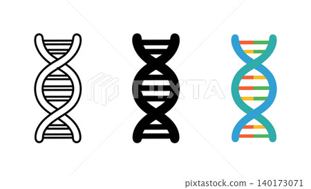 DNA double helix icon set outline silhouette and color vector isolated on white background DNA double helix icon set outline silhouette and color vector isolated on white background 140173071