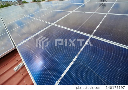Rooftop solar panels in afternoon sun Rooftop solar panels in afternoon sun 140173197