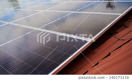 Shining solar panels capture sunlight on rooftops Shining solar panels capture sunlight on rooftops 140173238