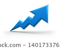 Blue rising arrow symbol, 3d rendering 140173376