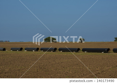 Gas pipeline construction, La Pampa province , Patagonia, Argentina. Gas pipeline construction, La Pampa province , Patagonia, Argentina. 140173490