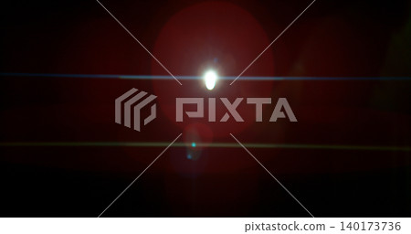 Anamorphic lens flare and light leak effect on dark background. Minimal cinematic optical texture ideal for overlays, film production, motion graphics and visual effects. 140173736