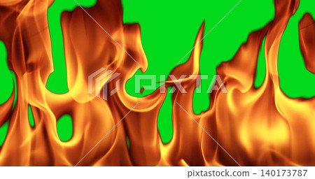 Realistic orange flames isolated on green screen background. Detailed fire element with natural burning shapes, ideal for VFX compositing, overlays and motion graphics projects. Realistic orange flames isolated on green screen background. Detailed fire element with natural burning shapes, ideal for VFX compositing, overlays and motion graphics projects. 140173787