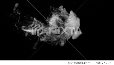 Detailed white smoke formation isolated on black background. Abstract swirling vapor with realistic texture and smooth flowing shapes, ideal for creative design, overlays and visual effects. Detailed white smoke formation isolated on black background. Abstract swirling vapor with realistic texture and smooth flowing shapes, ideal for creative design, overlays and visual effects. 140173792
