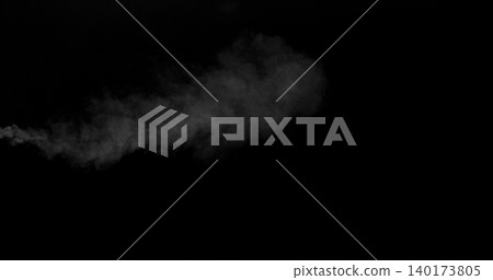 Detailed white smoke formation isolated on black background. Abstract swirling vapor with realistic texture and smooth flowing shapes, ideal for creative design, overlays and visual effects. 140173805