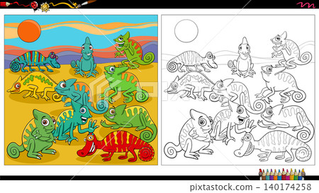 cartoon chameleons animals comic characters group coloring page cartoon chameleons animals comic characters group coloring page 140174258