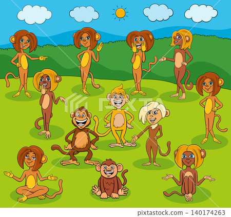 funny cartoon monkeys wild animal characters group funny cartoon monkeys wild animal characters group 140174263