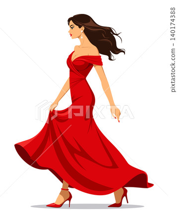 Woman red dress vector profile view Woman red dress vector profile view 140174388