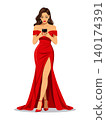 Woman red dress vector using smartphone 140174391